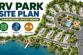 design an rv park site plan and campground layout with road and utility zones
