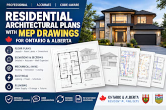 draw residential plans with mep drawing for alberta and ontario