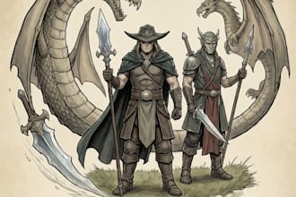 draw dnd character art, fantasy, dnd party illustration