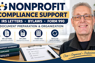 prepare nonprofit irs letters, form 990, bylaws and 501c3 reinstatement