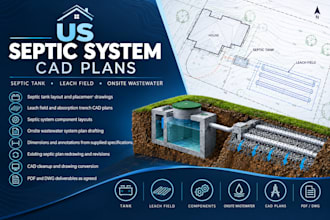 draw US septic tank, leach field, absorption field cad plans, onsite wastewater