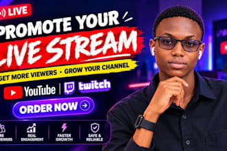 promote your twitch live stream or youtube  live stream to boost active viewers