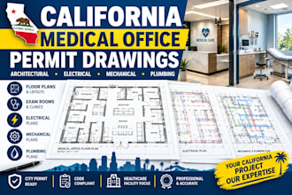 design california commercial medical office architectural, mep city permit plan
