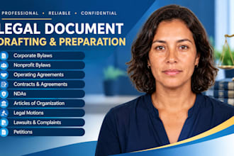 draft corporate and nonprofit bylaws, contract, agreements, nda and legal doc