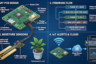 design smart plant monitor pcb, soil moisture sensors, firmware and iot alerts