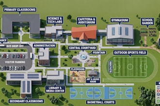 design 3d and 2d campus maps, school maps, wayfinding maps and park maps