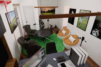 build 3d podcast studio design, livestream room, podcast background, talk show