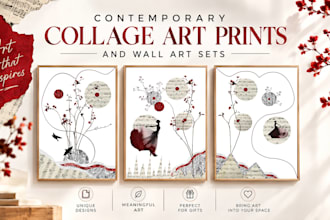 create contemporary collage art prints and wall art sets