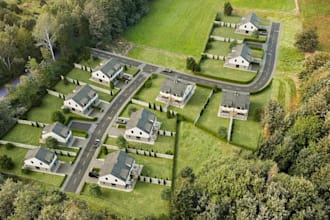 3d cinema graph render,suburban housing estate,duplex facade,cottage home,patio