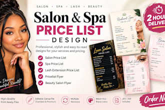 design salon price list, spa pricelist, lash extension, spa flyer