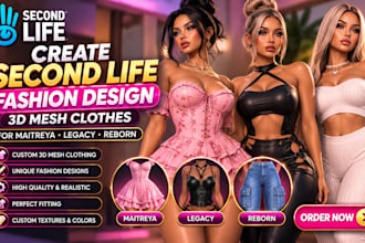 create second life fashion design 3d mesh clothes for maitreya legacy and reborn