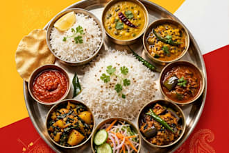 design stunning ai bengali thali and indian food posters for restaurant
