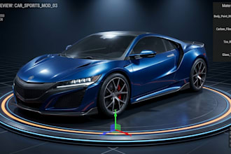 create realistic 3d modern car, sport car model, automotive design, low poly car