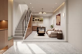 renovate japandi townhouse interior, micro apartment layout, render cgi bedroom