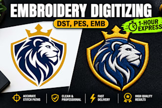 do fast embroidery digitizing logo and convert image to dst pes jef in 1 hour
