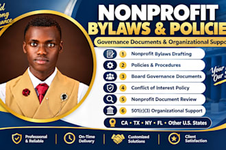 write nonprofit bylaws policies and governance documents ca tx ny fl