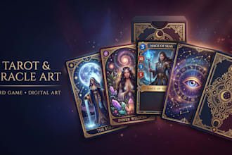 do tarot card design, oracle card illustration, card game design for digital art