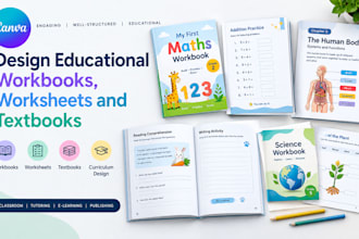 design, format educational workbooks, worksheets curriculum plan, and textbooks