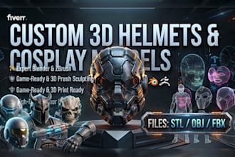 printable stl file, 3d mask, custom helmet and cosplay model in blend and zbrush