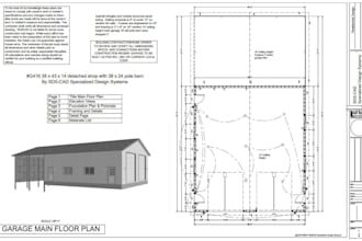 draw pole barn garage, workshop and metal building plans