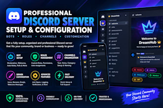 create and setup a professional discord server with bots, roles, and channels
