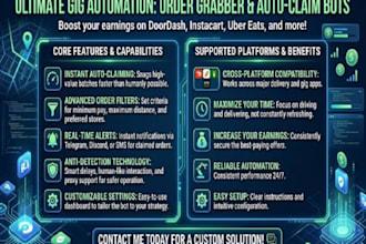 build doordash bot, instacart and uber bot, order grabber bot