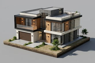 create 3d house model, 3d exterior design, architectural model, house rendering