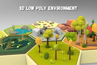 create stykiized lowpoly 3d environment, landscape, asset for game and animation