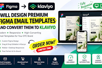 design premium figma email templates and convert them to klaviyo