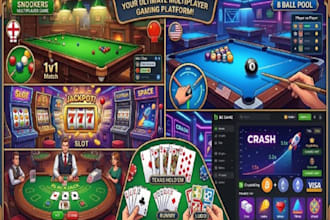 snookers multiplayer game, 8 ball pool, slot, blackjack, card game, bc game