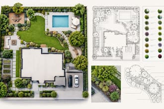 do professional landscape site plans, backyard design and 2d planting plans cad