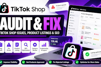 audit and fix tiktok shop issues, product listings and SEO tik tok manager