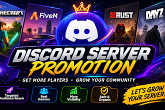 promote discord server, minecraft promotion, fivem, rust, dayz, gaming server