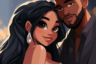 custom couple portrait romantic artistic illustration