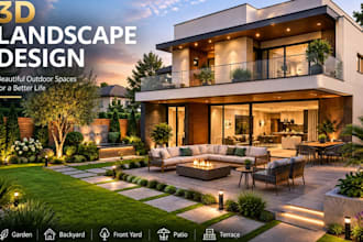 create 3d landscape design for garden backyard front yard patio terrace