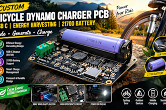 design bicycle dynamo charger pcb, usb c, energy harvesting and 21700 battery
