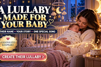record calm baby lullaby with your childs name and story background music