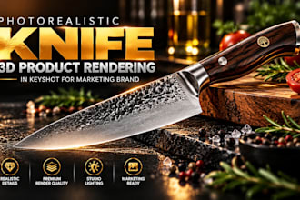 create photorealistic knife 3d product rendering in keyshot for marketing brand