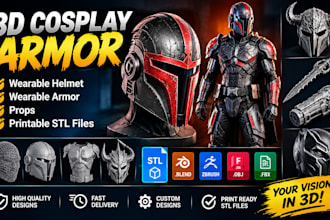 design 3d cosplay armor, wearable helmet, wearable armor and printable stl file