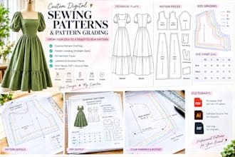 create custom digital sewing patterns with garment size grading