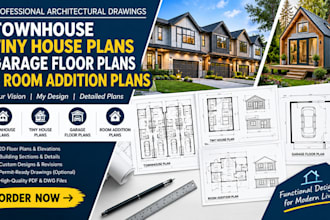design townhouse, tiny house plans, garage floor plans and room addition plans