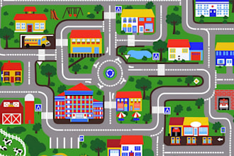 design kids playmat, play rug, picnic mat and educational board game artwork