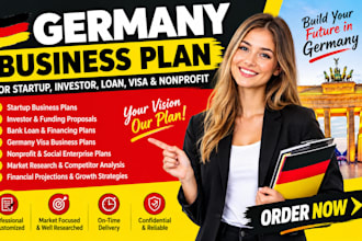 write germany business plan for startup, investor, loan, visa, and nonprofit