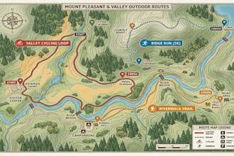 design custom hiking trail map, outdoor map, route map, park map, tourist map