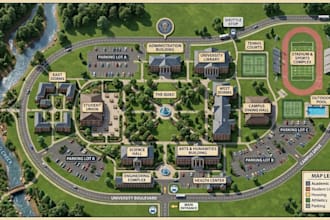 design 2d 3d map, campus map, university map, school map, wayfinding map