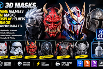 do 3d masks, anime helmets, oni masks, cosplay helmets, armor and printable stl
