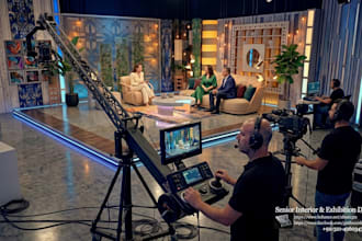 design 3d podcast room podcast studio streaming room, news media kit and virtual