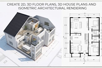 create 2d, 3d floor plans, 3d house plans and isometric architectural rendering