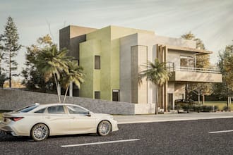 3dmid rise apartment, multi unit residential space, balcony exterior layout, cgi