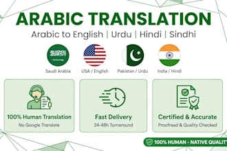do professional arabic to english and urdu translation